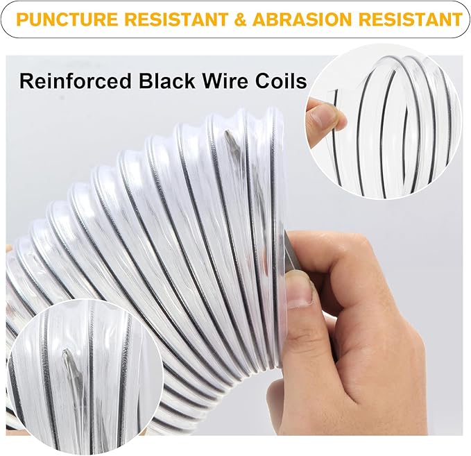 4"x15'Dust Collection Hose(Black Wire),4 Inch Dust Collection Tube with 304 Stainless Steel Hose Clamps,PVC 4 Collector Flexible Tube- Puncture Resistant