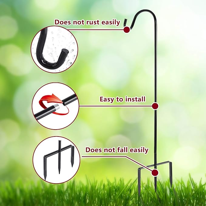 2 Pack Shepherd Hook 48 inch 1/2 inch Thick Use at Weddings, Hanging Solar Lights, Lanterns, Bird Feeders, Metal Hanger Hook. (Black, 48 inch) U.S. Patent.
