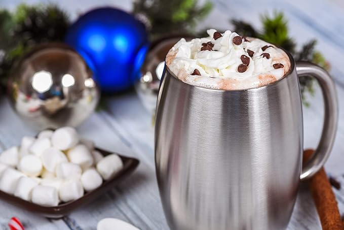 CHILLOUT LIFE Stainless Steel Insulated Coffee Mugs Set of 2 (14oz) – Double Wall Coffee Cups with Spill Resistant Lid & Strong Handle, Shatterproof Cups for Cold Drinks and Hot Beverages