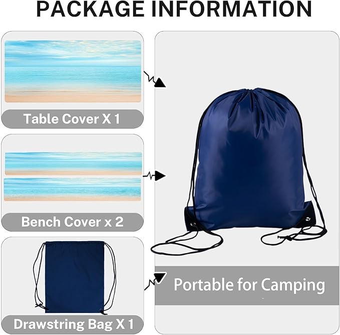 CAPSCEOLL Fitted Picnic Table Cover with Bench Covers with Elastic 6Ft Waterproof Camping Picnic Table Cover Cloths for Outdoors Camping Tablecloth with Drawstring Bag, 72X30in, Summer Beach