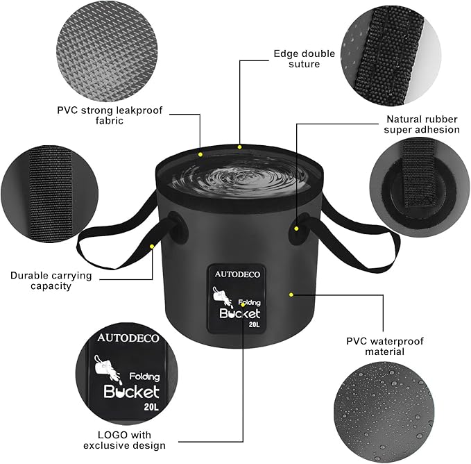 AUTODECO Collapsible Bucket 5 Gallon Container Folding Water Bucket Portable Wash Basin 20L