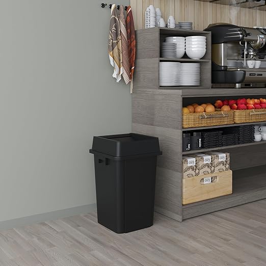 19 Gallon Black Square Commercial Trash Garbage Can with Lid | Outdoor Office Restaurant School Kitchen