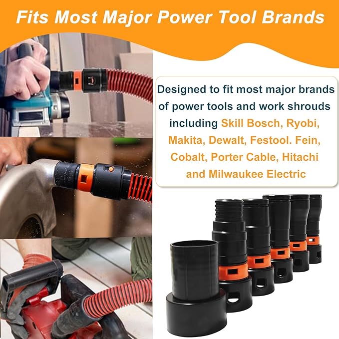 10FT Shop Vac Hose, Dust Collection Hose Kit for Home&Shop Vacuums System with 6 Adapters for Woodworking Power Tool & Sander, Compatible with festool/dewalt/bosch/ryobi/makita, etc Most Multi-Brands