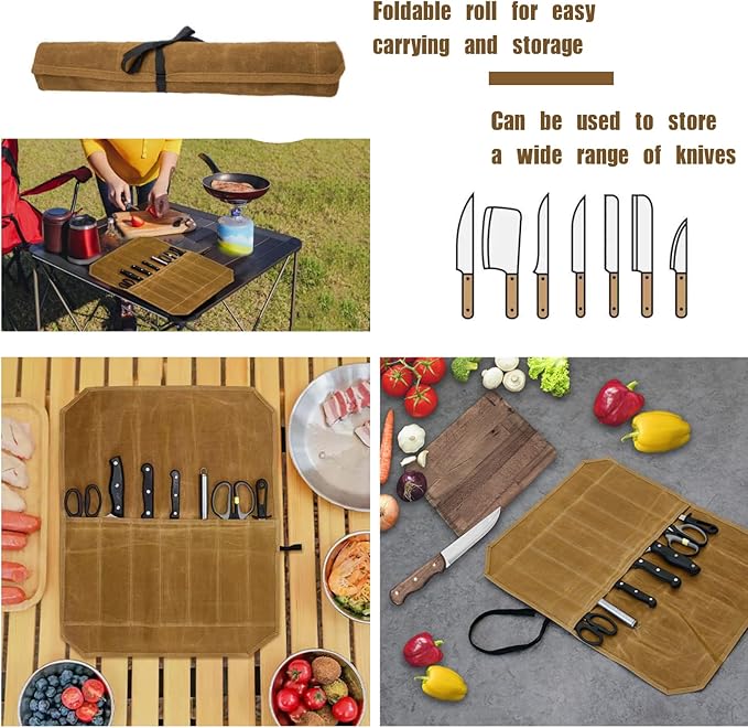 2pcs Camping Utensil Bag, Knife Roll Bag,Portable Knives Pouch,Canvas Roll Up Culinary Tableware Storage,Picnic Cutlery Organizer Bag,Cooking Utensils Hanging Bag,Travel Cutlery Pouch