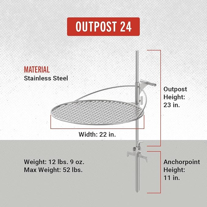 Outpost Grill 24 - Standalone Campfire Grate - Breeo X Series Accessory - Stainless Steel, Durable, USA Made - Campfire Grill Grate - Camping Cooking Rack with Carrying Bag - Fire Pit Accessories