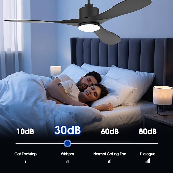 cumilo 52 Inch Smart Ceiling Fans with Remote,Quiet DC Motor,Dimmable,Control with Voice Alexa WiFi APP,Outdoor Indoor Black Ceiling Fan for Modern Bedroom Patio