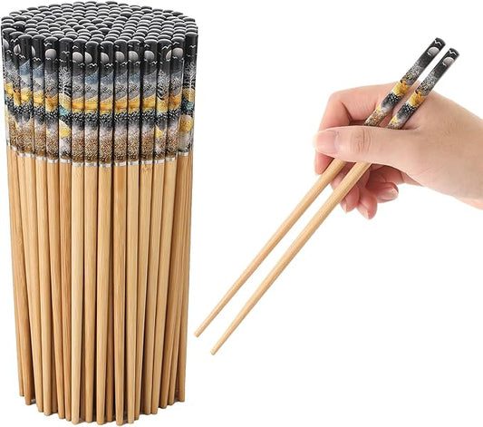 200 Pairs Bamboo Chopsticks - Reusable, Wooden, Disposable, Dishwasher Safe Bulk, 9.4 Inches with Chinese & Japanese Styles,Northern Scenery