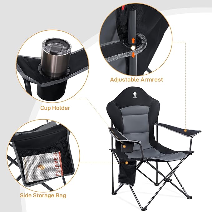 EVER ADVANCED Camping Chairs, Lawn Chairs Outdoor Sports Chairs, Folding Chair Camping Chairs for Adults, Supports 400lbs
