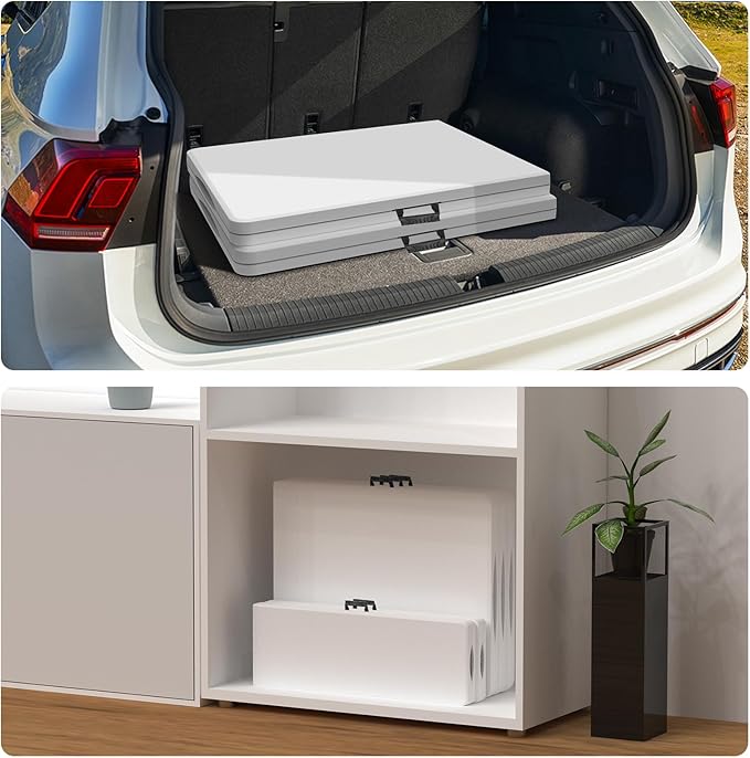 HLPB 6ft Folding Table with Handle & Safety Locks - Portable Picnic & Camping Table, Indoor/Outdoor Dining & Work Table for Weddings & Parties Plastic Construction