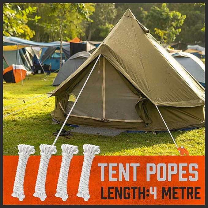 HORUSDY Tent Stakes Heavy Duty, 18-Pack 8.07 Inch Tent Stakes with with 4x13ft Rope & 1 Stopper T Pull Hook