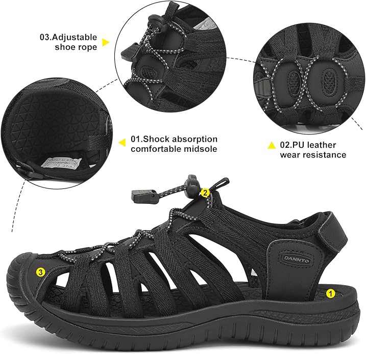 Dannto Women's Closed Toe Hiking Sandals Walking Water Sandal Comfort Athletic Sport Outdoor Sandals