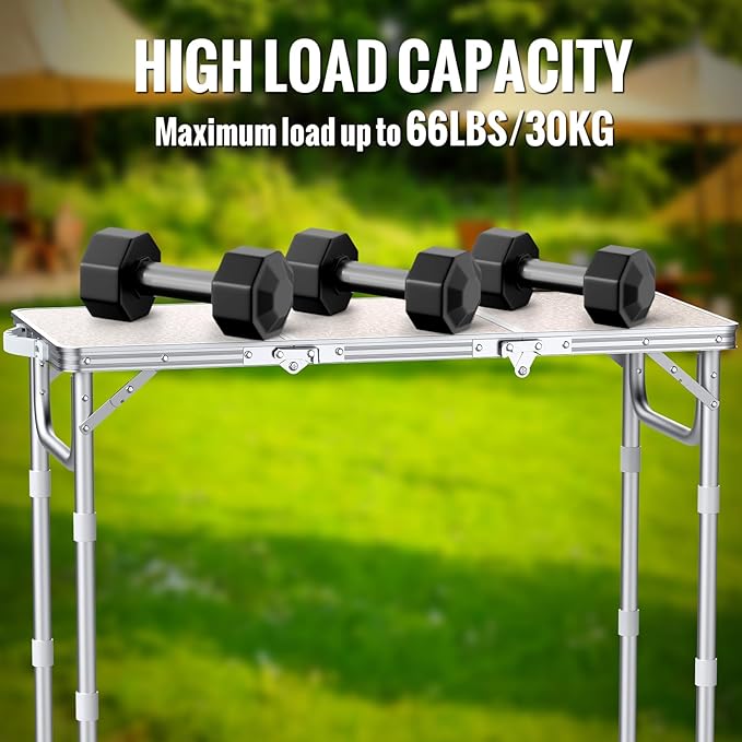 GARLLEN Folding Table for Camping, 3-Adjustable Height Lightweight Folding Picnic Table with Storage Bag, Portable Aluminum Outdoor Table for Outside, Camping, BBQ, 34.2" L x 15.7" W
