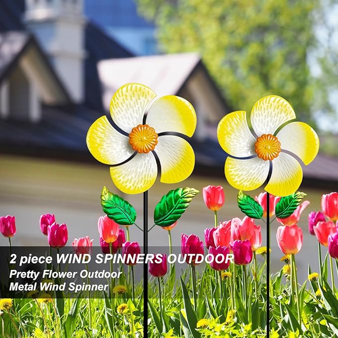 2 Pack Metal Wind Spinners for Garden Decor - Outdoor Windmill Sculptures, Durable Yard Art Wind Spinners Metal Wind Spinner for Patio Lawn Ornament, Vibrant Orange Garden Spinners