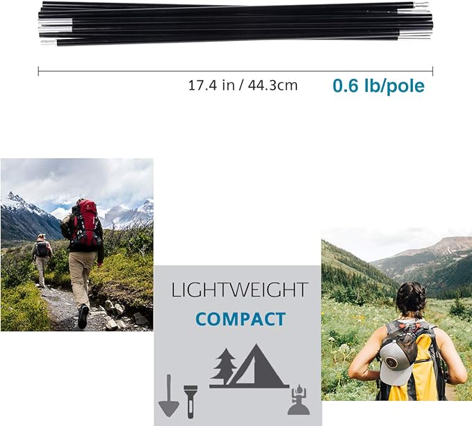 Aluminum Tent Poles Replacement, Fits Both Female and Male Ends, Lightweight Tent Pole Repair Kit, 7001 Aluminum Alloy T6 Heated