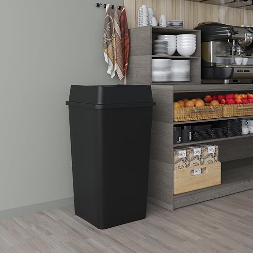 50 Gallon Black Square Commercial Trash Garbage Can with Lid | Outdoor Office Restaurant School Kitchen