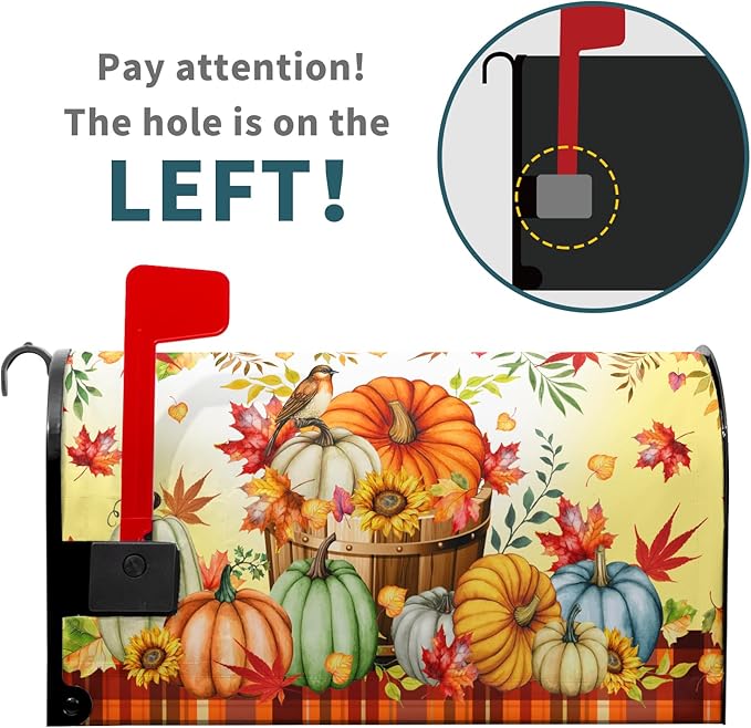 Fall Pumpkins Mailbox Cover Magnetic Standard Size 21x18inch Autumn Maple Leaves Floral Mailbox Wrap Thanksgiving Watercolor Pumpkin Harvest Post Letter Box Covers for Home Garden Yard Outdoor Decor