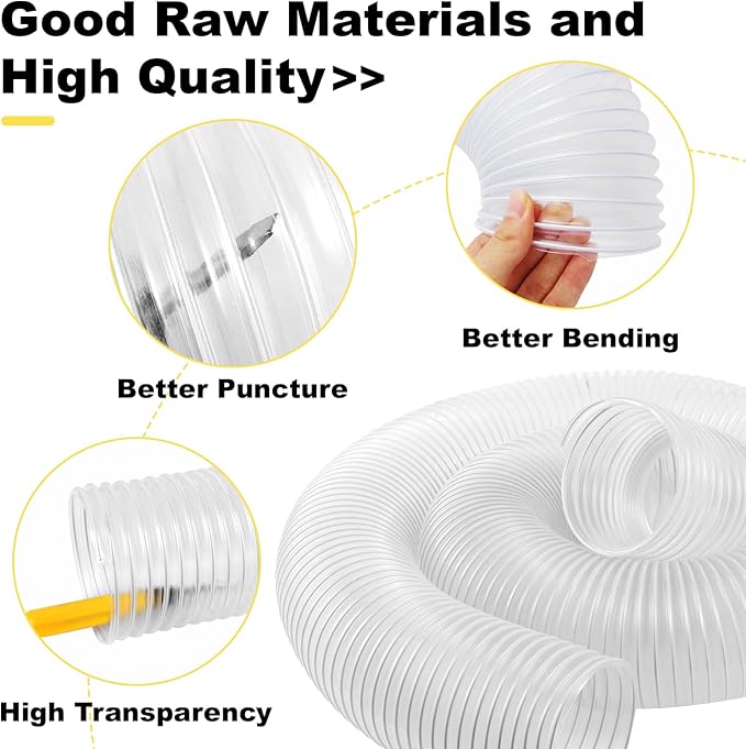 2-1/2"x10'Dust Collection Hose,2 1/2 Inch Dust Collection Tube with 304 Stainless Steel Hose Clamps,PVC 2.5 Collector Flexible Tube- Puncture Resistant