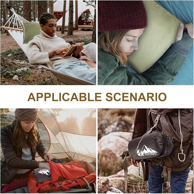 Ivellow Memory Foam Travel Pillow Compressible Camping Pillow for Sleeping Shredded Memory Foam Pillow Compact Firm Supportive Travel Pillow for Adults Kids Outdoor Hiking Essential Gear Green-M