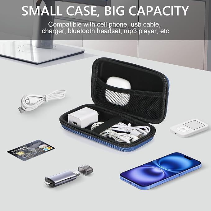 GLCON Portable Protection Hard EVA Case for External Battery, Cell Phone, GPS, Hard Drive, USB/Charging Cable, Small Carrying Bag Mesh Inner Pocket, Zipper Enclosure, Universal Travel Pouch Bag
