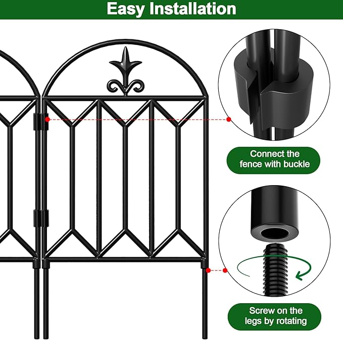 AMAGABELI GARDEN & HOME 10 Panels 24in(H)×10ft(L) Decorative Garden Fence and Borders for Dog No Dig Metal Fence Panel Garden Edging Border Fence for Animal Barrier Fencing for Flower Bed Yard Patio