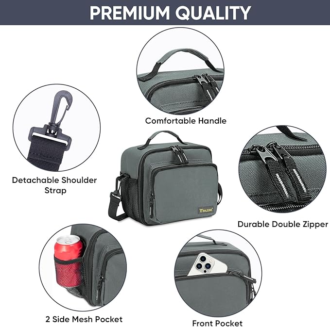 BALEINE Insulated Lunch Bag for Men Women, Leakproof Cooler Bag with Adjustable Shoulder Strap for Work Picnic, Lunch Box for Women Men (Small, Grey)