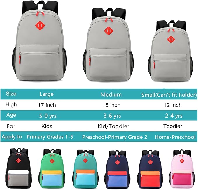 Preschool Backpack Kindergarten Toddler School Backpacks Primary School Backpack for Boys and Girls with Chest Buckle (Set Light Grey, Medium-15 H)