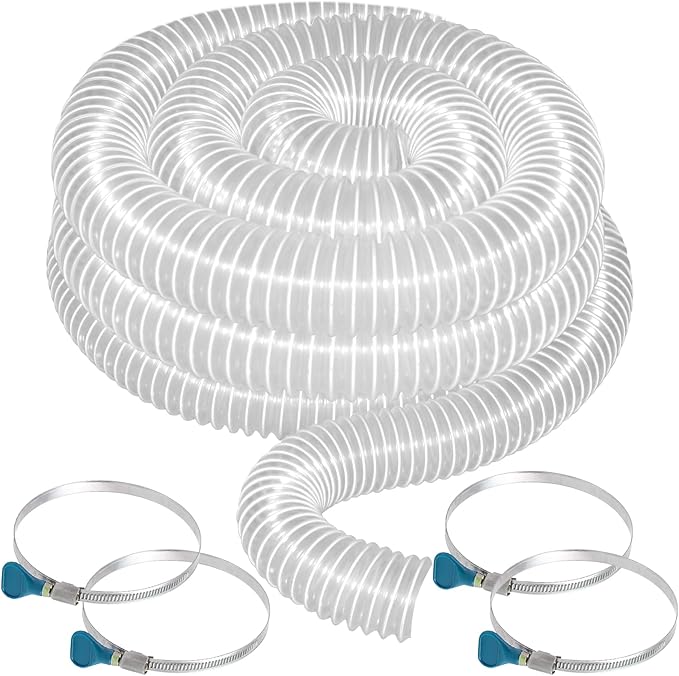 2 1/2" x 20' Flexible Clear PVC Dust Collection Hose - Puncture Resistant with Carbon Steel Wire Coil for Dust Collectors with 2 1/2" Ports