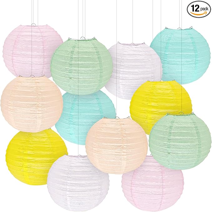 12Pcs 10" Colorful Pastel Paper Lanterns for Classroom Spring Children's Room Mother's Day Baby Shower Wedding Birthday Party Decorations, Macaron Rainbow Pastel Classroom Decor (10 inch)