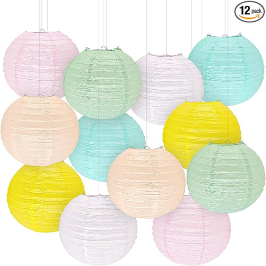 12Pcs 10" Colorful Pastel Paper Lanterns for Classroom Spring Children's Room Mother's Day Baby Shower Wedding Birthday Party Decorations, Macaron Rainbow Pastel Classroom Decor (10 inch)