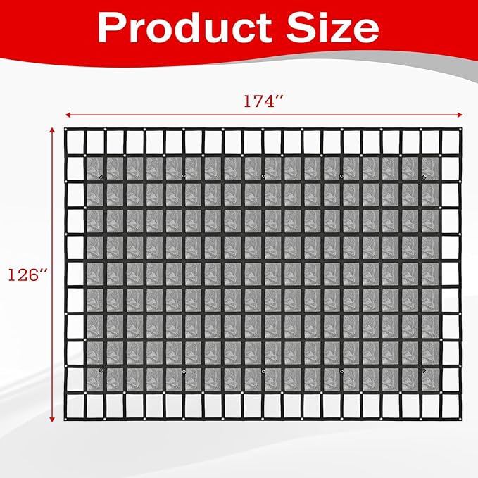 Heavy Duty 126" x 174" Truck Bed Cargo Net with Adjustable Cam Buckles & S-Hooks & Cross Strap,10.5' x 14.5' Cargo Net with 1500LBS Capacity for Pickup Truck Bed Trailer SUV Jeeps