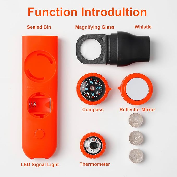 Emergency Survival Safety Whistle，Whistle for Kids with Lanyard,Compass,Thermometer,Ideal for Kayaking, Boating, Hiking, Camping, Climbing