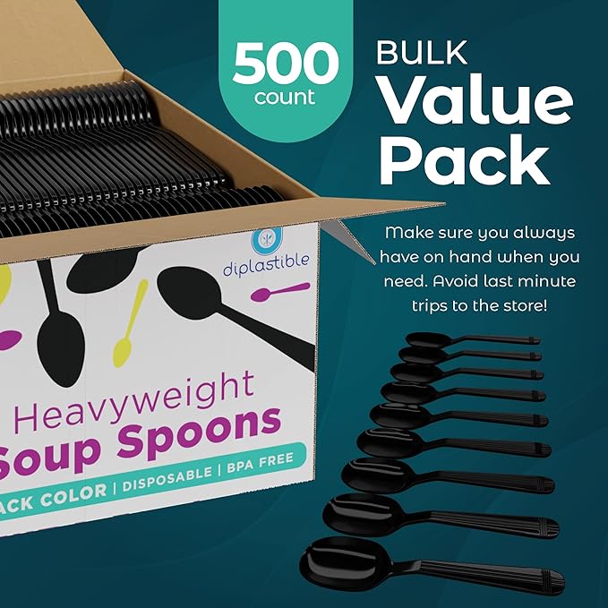 Heavy Duty Soup Spoons - Disposable Spoons - Plastic Cutlery for Parties and Events - Pack of 500