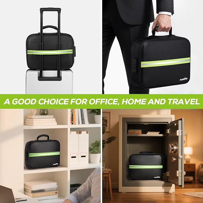 Fireproof Document Bag with Lock, Upgraded Fireproof, Heat Insulated & Waterproof Box for Document,Portable Storage for Home and Travel, Suitable for Document and Laptop