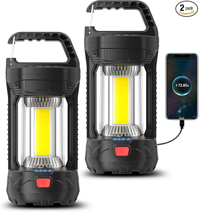 2 Pack Camping Lantern Rechargeable, 2000LM Rechargeable Lantern with 4400mAh Battery, Waterproof LED Camping Light, Portable Lanterns for Power Outages, Hurricane and Outdoor Use