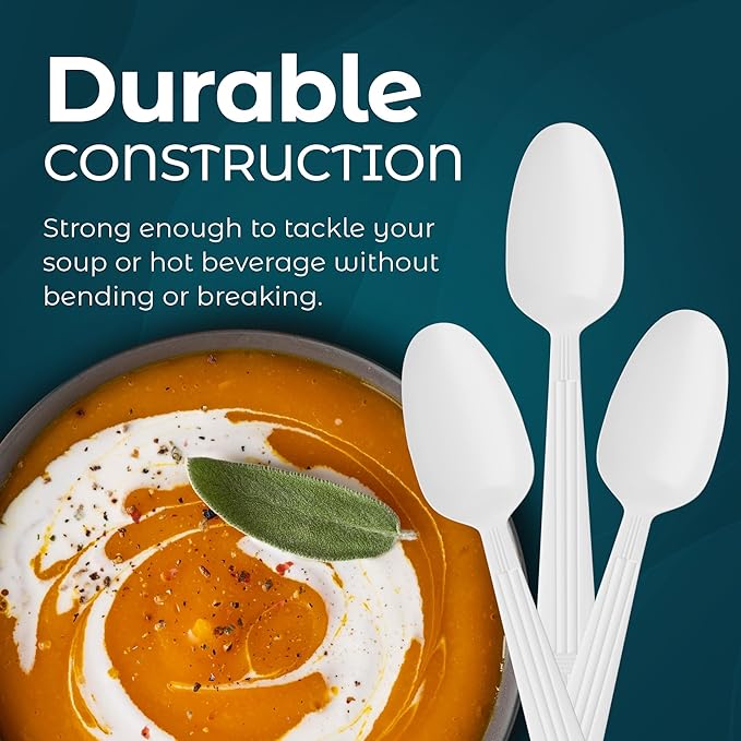500 Count – Heavyweight Disposable White Plastic Tea Spoons | Dessert Spoons Plastic | Great for Celebrations, Parties, Travels, Events, and Everyday Use