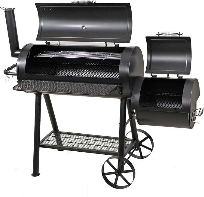 GREEN PARTY Offset Smoker Charcoal Grills with 37 Inch Cook Chamber, Barrel Smoker and Charcoal Grill Combo, 941 Sq. In. Space Barrel Smoker Grill for Outdoor BBQ Patio Backyard Cooking