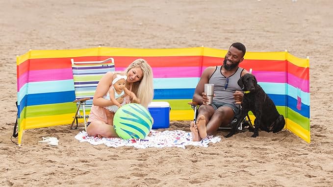 Premium 20 ft Beach Windscreen, Privacy Screen, Wind Blocker - Beach Colors, Free Rubber Mallet and Carry Bag Included