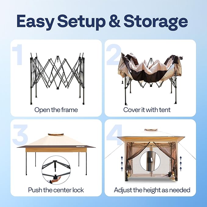 VIVOHOME Pop Up Gazebo 10x10ft Outdoor Canopy Tent with Mosquito Netting & 2 Tiers Roof for Patio Garden Backyard, Beige