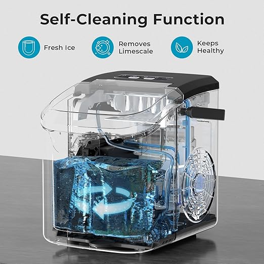 Countertop Ice Maker Machine – 8 Bullet Ice in 6 Mins, 26.5lbs/24Hrs Output – Self-Cleaning Portable Design with Selectable Ice Size & Touch Display for Home/Office/Bar