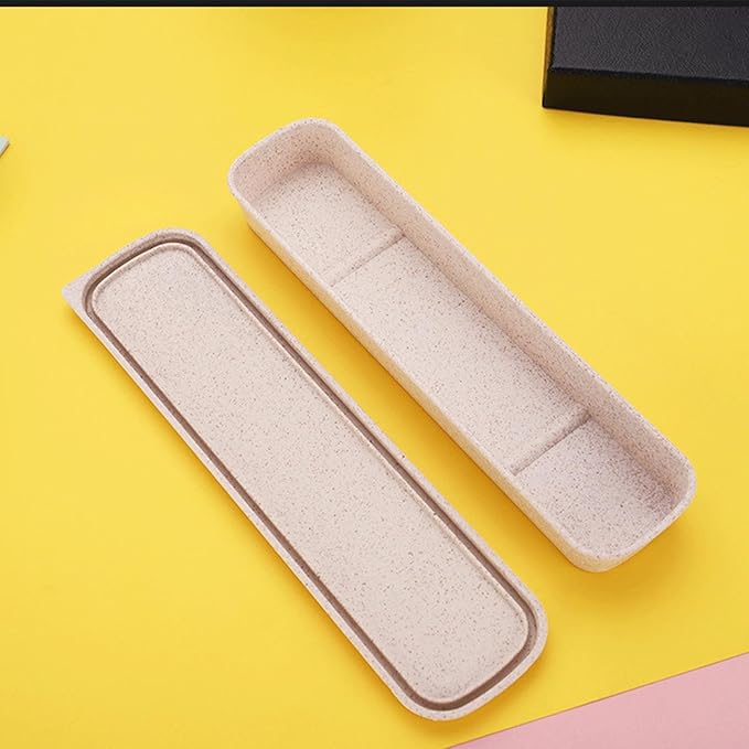 1Pcs Simple Utensil Holder with Lid, Reusable Utensils Wheat Straw Travel Cutlery Box，Portable Flatware Box Travel Tableware Storage Case, Simple Tableware Storage Boxs Case for Cutlery Kit (Beige)