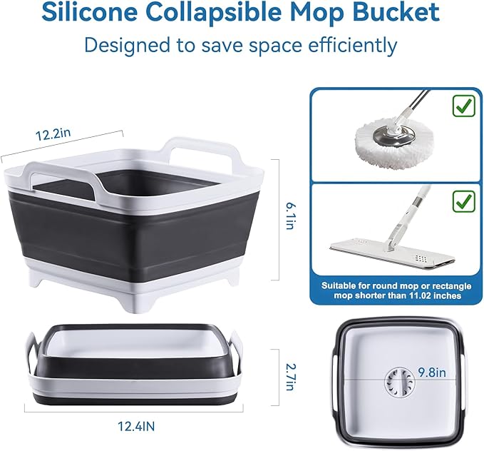 10L Collapsible Wash Basin with Drain Plug (2.6 Gal) – Foldable Portable Sink for Camping, RV, Vegetable Washing – Multi-Use Dish Pan, Ice Beverage Tub, Gray – Pair of Silicone Gloves for Free