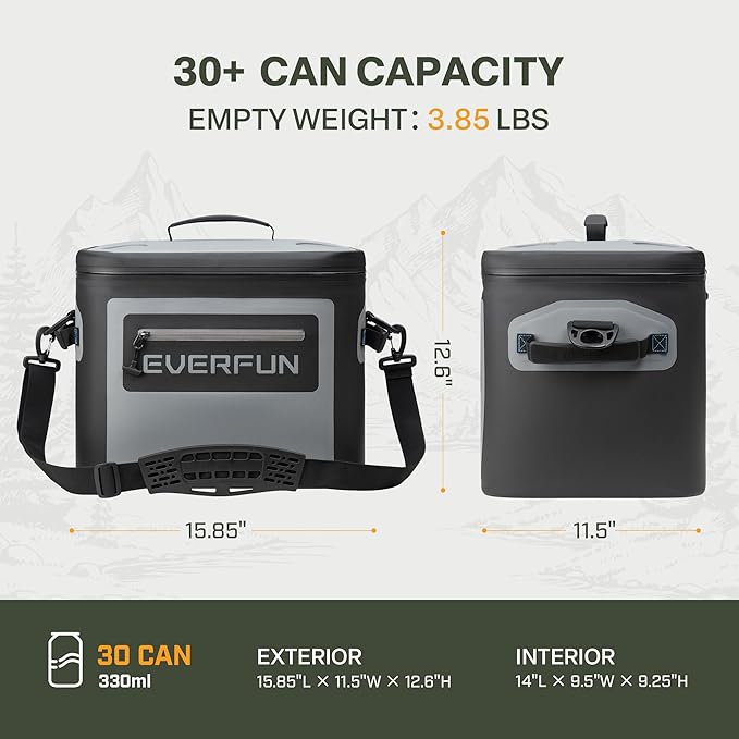 EVERFUN Soft Cooler 30 Can, Portable Insulated Small Cooling Lunch Box for Men and Women, Leakproof Ice Chest Bag for Travel, Beach, Camping, Beverage, Boating, Fishing, Tailgating, Work and Picnic