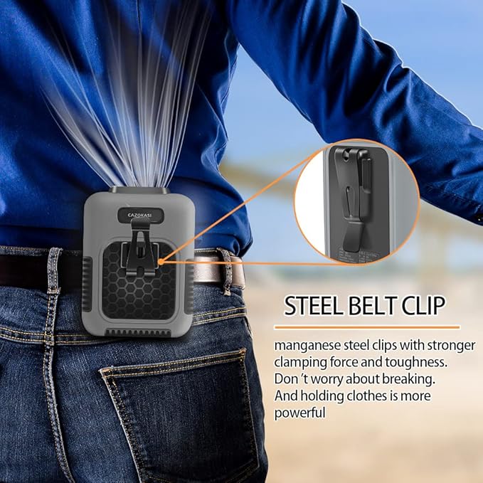CAZOKASI Upgrade Waist Clip Fan Wearable Fan Portable Cooling and Heatstroke Prevention Fan (Industrial orange black) (Industrial gray black)