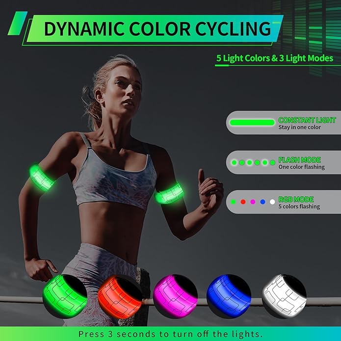 2PCS LED Armband for Running Walking at Night, High Visibility Reflective Running Gear Rechargeable LED Armband Light Up Arm Bands for Men Women Kids Night Cycling Walking Joggers Running Safety Gear