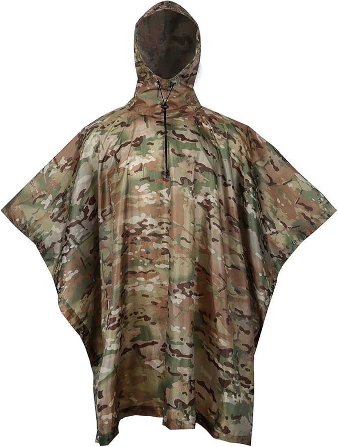 GRVCN Military Rain Poncho, Camouflage Raincoat Outdoor Waterproof Lightweight