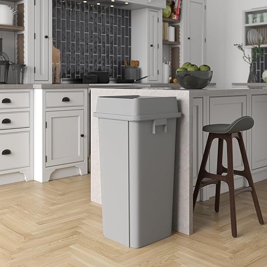 23 Gallon Gray Square Commercial Trash Garbage Can with Lid | Outdoor Office Restaurant School Kitchen