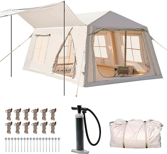 ABORON 2/6/8 Person Inflatable Camping Tent, Easy Setup Blow Up Tent with Hand Pump, PU3000mm Waterproof & Breathable 4 Season Glamping Tent for Outdoor Camping