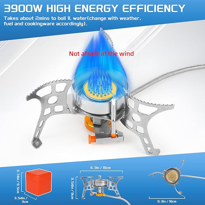 3900W Portable Windproof Camping Stove - Lightweight Propane Gas Burner with Piezo Ignition & Carrying Bag for Outdoor Cooking, Backpacking, Hiking, and Picnics