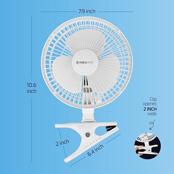 6-Inch Clip on Fan, 360 Degree Rotation, Two Speed Portable Clip Fan With Strong Clamp Grip, Quiet Operating Desk Fan Plug-in AC Made Of Durable Material, Great For Bedroom, Office, Living Room