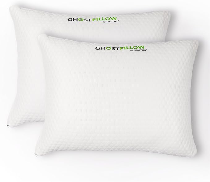 GhostBed Shredded Memory Foam Pillow with Adjustable Gel Memory Foam and Cooling Breathable Cover - Queen Size Shredded Memory Foam Pillows CertiPUR-US Certified 2-Pack